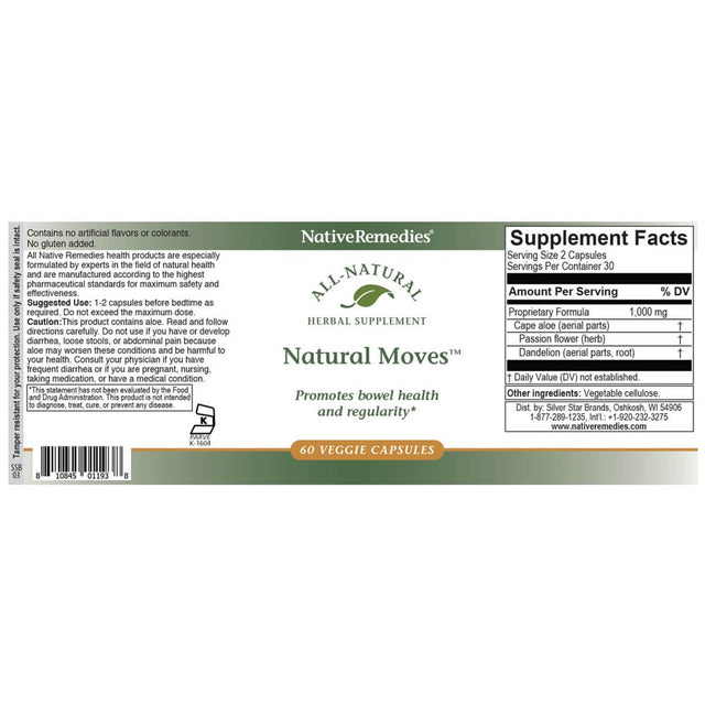 Nativeremedies Natural Moves - All Natural Herbal Supplement Promotes Bowel Health and Regularity as Related to Constipation - 60 Veggie Caps