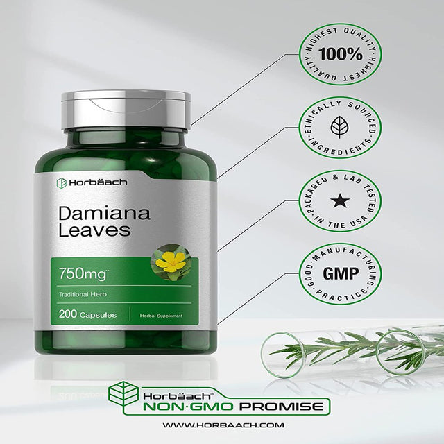 Damiana Leaf Extract | 750Mg | 200 Capsules | by Horbaach