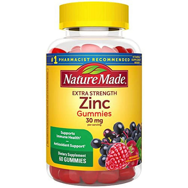 Nature Made Extra Strength Zinc Supplements 30 Mg, Dietary Supplement for Immune Health and Antioxidant Support, 60 Zinc Gummies, 30 Day Supply