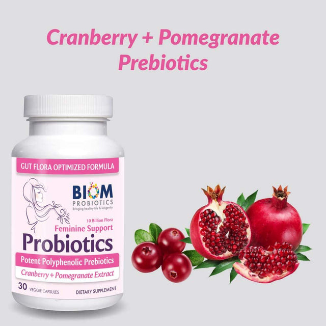 Biom Probiotics Complete Feminine Balance Women'S Daily Probiotics + Prebiotics with Organic Cranberry and Pomegranate, 30 Capsules