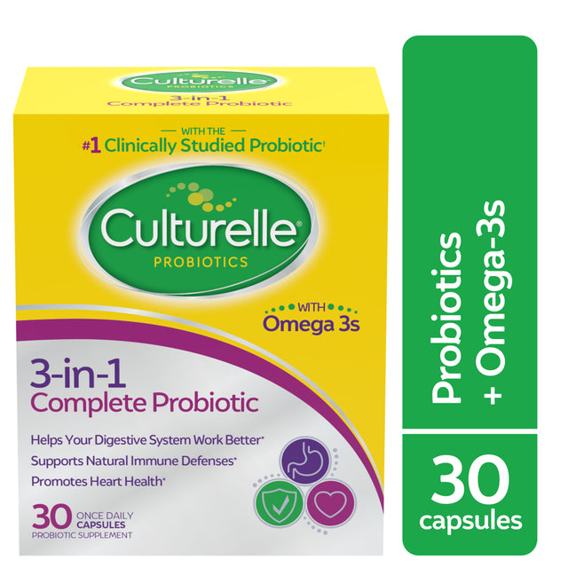 Culturelle 3-In-1 Complete Probiotic Daily Supplement, Promotes Digestive Health + Natural Immune Defense, Non-Gmo, 30 Count