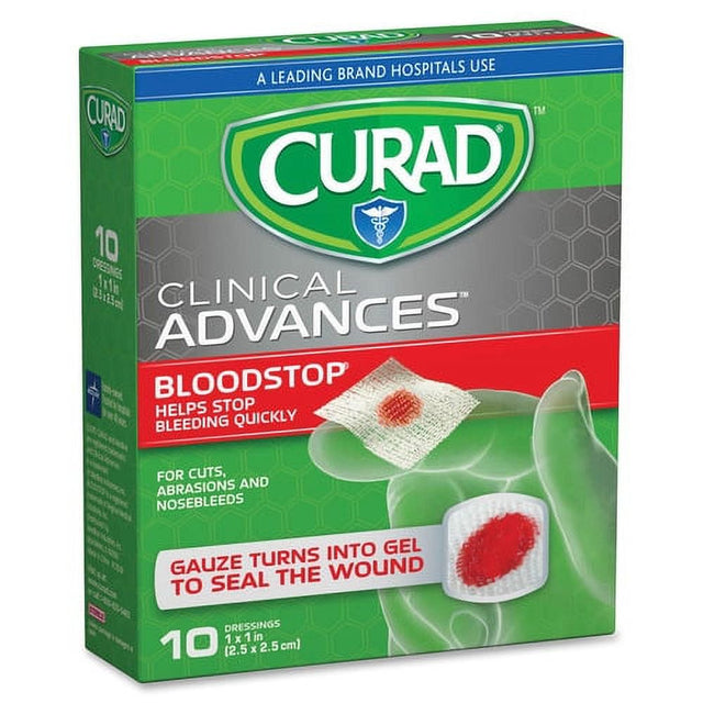 Curad Blood Stop Gauze Packets 1" X 1" - 10/Box - 10 per Box - White