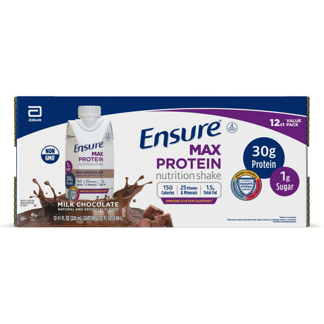 Ensure Max Protein Nutrition Shake, Milk Chocolate, 11 Fl Oz, 12 Count