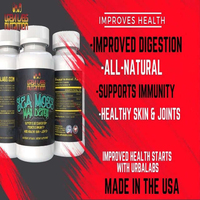 Urbalabs Sea Moss Max Blast 1405 Mg Organic Sea Moss Advanced Nootropic Brain Support Gut Cleanse Immunity Increase Energy Levels