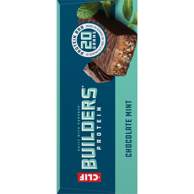 CLIF Builders - Chocolate Mint Flavor - Protein Bars - Gluten-Free - Non-Gmo - Low Glycemic - 20G Protein - 2.4 Oz. (6 Pack)