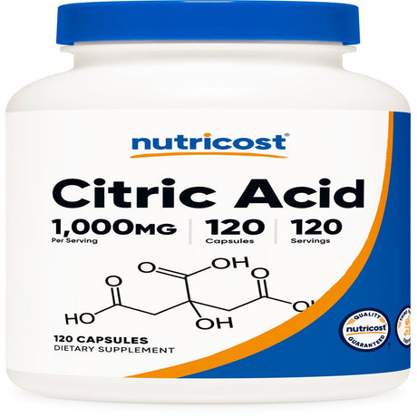 Nutricost Citric Acid 1000Mg (1 Gram), 120 Capsules - Gluten Free, Non-Gmo Supplement