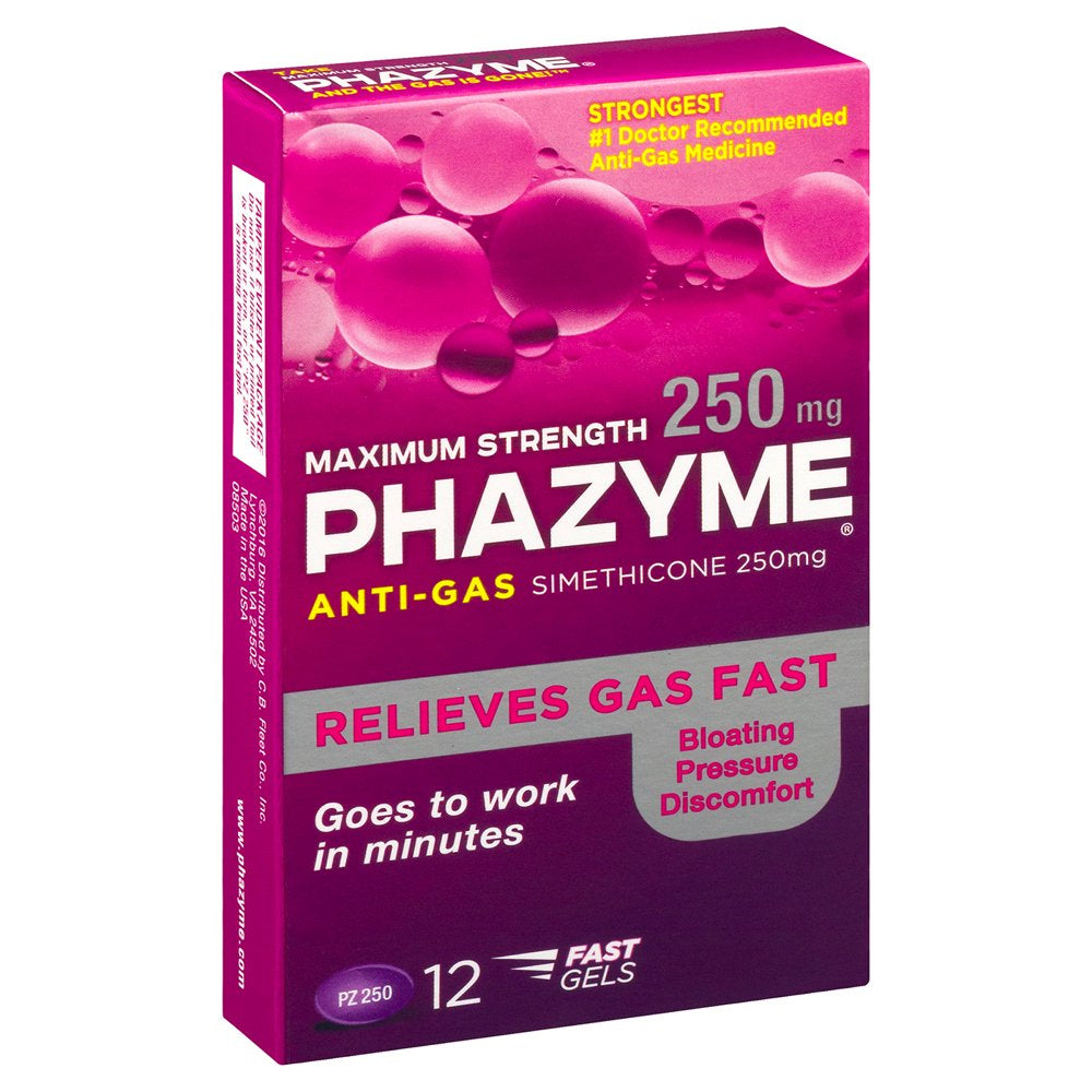 Phazyme Maximum Strength Gas & Bloating Relief, Works in Minutes, 12 F ...