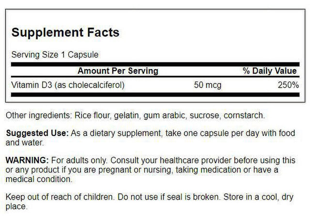 Swanson Vitamin D3 - Higher Potency 2,000 Iu 250 Capsules