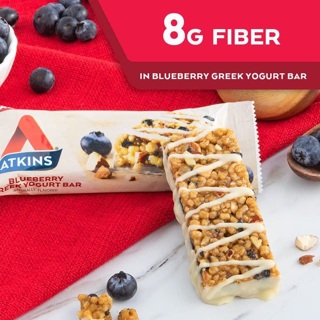 Atkins Blueberry Greek Yogurt Protein Meal Bar, High Fiber, 15G Protein, 3G Sugar, 5G Net Carbs, Meal Replacement, Keto Friendly, 5 Count