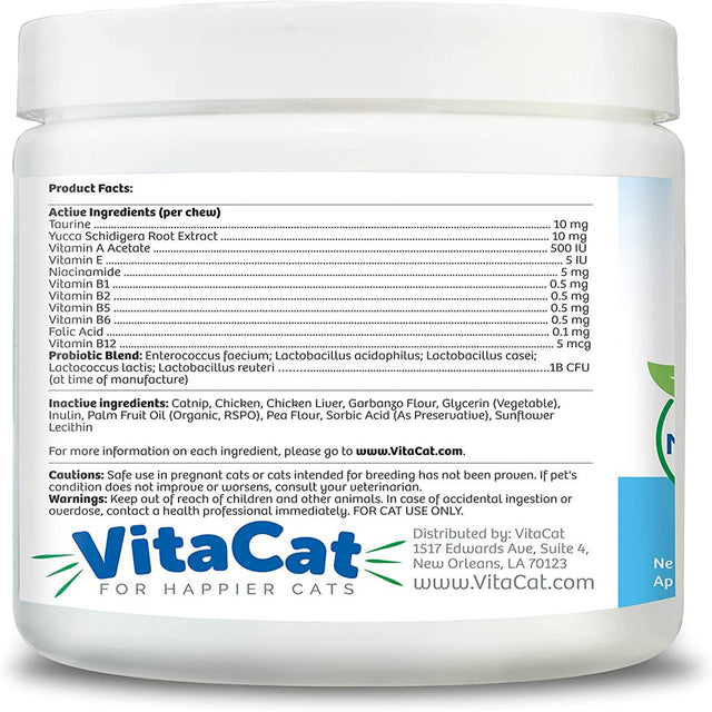 Vitacat Daily Multivitamin & Probiotics Cat Chews | Natural Supplement for Cats with Omega 3 | 90 Chicken Flavored Soft Chews | Made in the USA