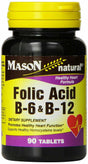 Mason Natural, Heart Formula B6/B12/Folic Acid Tablets, 90-Count Bottles (Pack of 3), Dietary Supplement Supports Cardiovascular Health, Red Blood Cell Formation, Metabolic Function