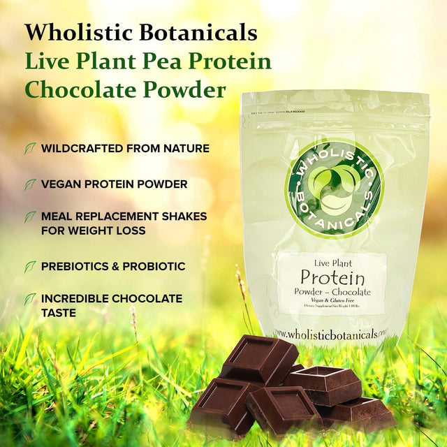 Wholistic Botanicals Live Plant Pea Protein — Natural Pea Protein Powder Vegan, Natural Pure Protein Plant-Based Blend for Weight Loss, Probiotic Meal Replacement — Chocolate Powder