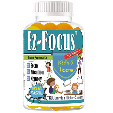 Ez Focus Brain Booster Supplement for Kids & Teens, Improve Memory, Focus - 60 Gummies