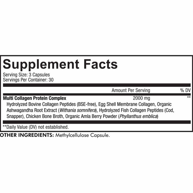 Codeage Multi Collagen Protein Capsules, Type I, II, III, V, X, Bone Broth, Ashwagandha & Amla Berry, 90 Ct