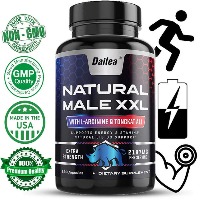 Daitea Natural Male XXL Energy Supplement for Men with L Arginine, Tongkat Ali, Maca Root, and T-Terrestris-120Capsules