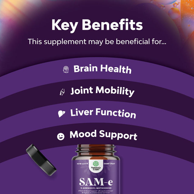 Sam-E 200Mg Mood Support Supplement - S-Adenosyl Methionine Sam-E Supplement for Natural Relaxing Mood Boost Brain Support and Liver Detox Cleanse - Sam E Vitamin Supplement Bain Boost Mood Pills