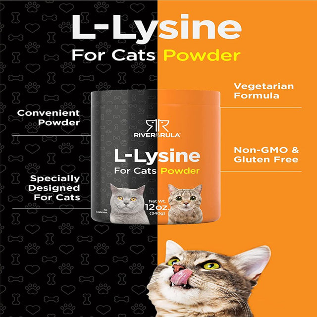 L-Lysine Powder for Cats 500Mg | 12Oz | Cat Health Supplement | Non-Gmo, Vegetarian Formula | by River & Rula