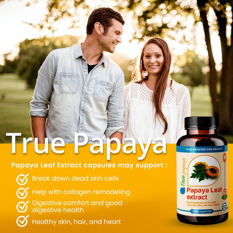 Truemed Papaya Leaf Extract Support for Blood Platelet Bone Marrow Immunity Good Hair Heart Health Herbal Supplement 500 Mg 60 Capsules