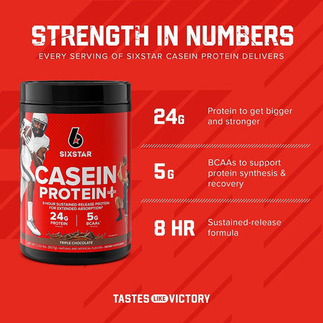 Six Star Casein Protein Powder Elite Casein Protein Powder Slow-Digesting Micellar Casein Protein Powder for Muscle Gain Triple Chocolate Protein Powder, 2 Lbs (26 Servings) (Package May Vary)