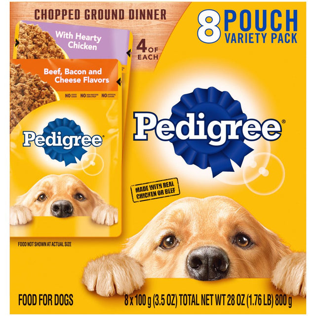 Pedigree Chopped Ground Dinner Wet Dog Food Variety Pack, 3.5 Oz Pouches (8 Pack)