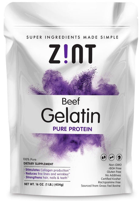 Zint Unflavored Gelatin Powder - Kosher Beef Gelatin - Pasture Raised 2 Lb