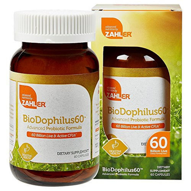 Zahler Biodophilus, All Natural Advanced Probiotic Supplement, Helps Promote Digestive Health, 60 Billion Live Culturesper Serving, Optimal Acidophilus for Women and Men, Certified Kosher, 60 Capsule