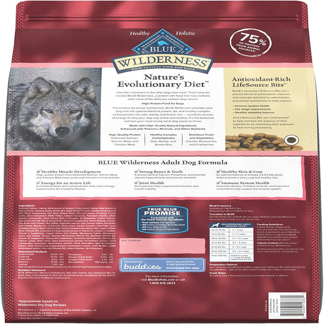 Blue Buffalo Wilderness High Protein Natural Adult Dry Dog Food plus Wholesome Grains, Salmon 13 Lb Bag