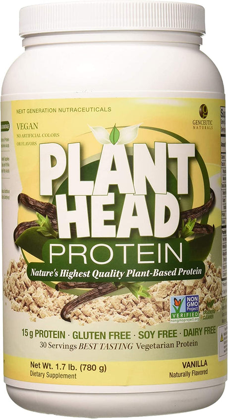 Genceutic Naturals Plant Head Protein Powder Supplement, Vanilla, 1.7-Pounds (Lbs)