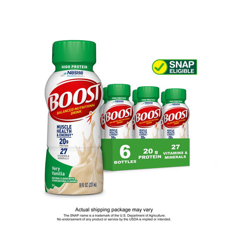 BOOST High Protein Nutritional Drink, Very Vanilla, 20 G Protein, 6 - 8 Fl Oz Bottles