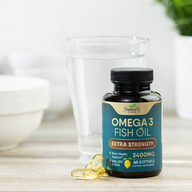 Triple Strength Omega 3 Fish Oil 2400 Mg Softgels, Nature'S Fish Oil Supplements, Brain & Heart Health Support - EPA & DHA, 1200 MG Fish Oil in Each Softgel, Omega-3 Supplement - 60 Fish Oil Softgels