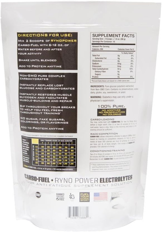 Ryno Power Carbo-Fuel - All-Natural Pure Carbohydrate Powder for Athletic Performance - Vegan and Gluten Free