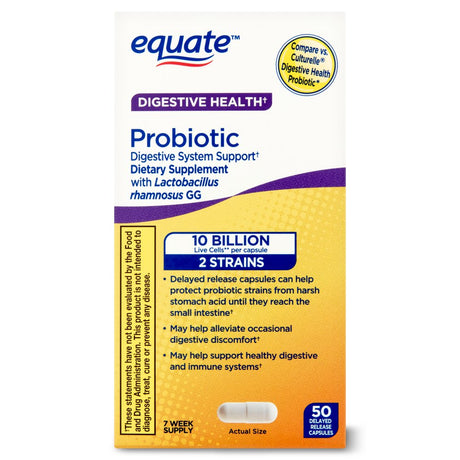 Equate Probiotic Supplement Digestive System Support Delayed Release Capsules, 50 Count