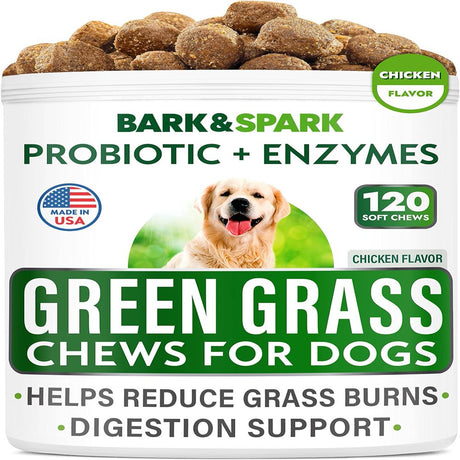 All-Natural Grass Treatment for Dog Urine - Grass Saver for Dogs - Pee Lawn Repair Chews W Probiotics - Dog Urine Neutralizer Solution for Grass Burn Spots - Made in USA - 120 Treats