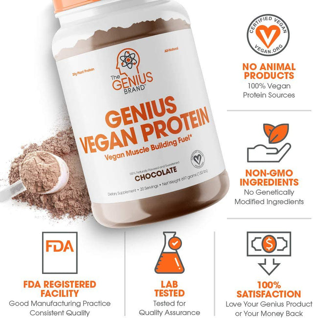 Vegan Protein Powder for Lean Muscle Building - Plant-Based & Non-Gmo Ingredients, Chocolate, Genius Vegan Protein by the Genius Brand