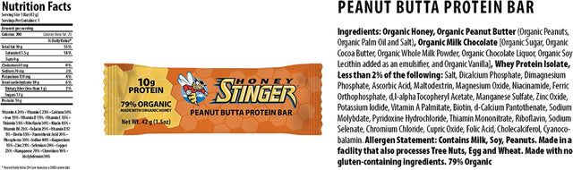 Honey Stinger Protein Bar | Peanut Butta | Protein Packed Food for Exercise, Endurance and Performance | Sports Nutrition Snack for Home & Gym, Post Workout | Box of 15