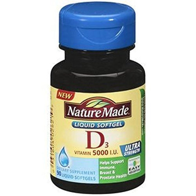 Nature Made Vitamin D3 5000 IU Liquid Softgels 90 Ea Pack of 3