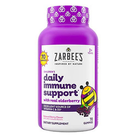 Zarbee'S Children'S Elderberry Immune Support Gummies with Vitamin C, Zinc, Natural Berry Flavor, 70 Count