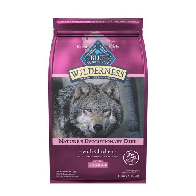 Blue Buffalo Wilderness High Protein Natural Small Breed Adult Dry Dog Food plus Wholesome Grains, Chicken 4.5 Lb Bag