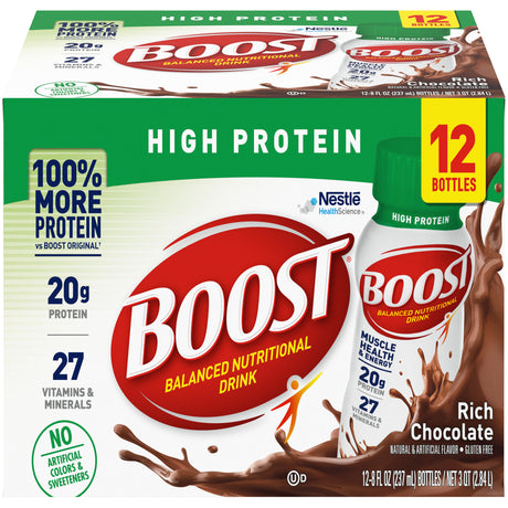 Boost High Protein Complete Nutritional Drink, Rich Chocolate, 8 Oz, 12-CT (2 Pack)