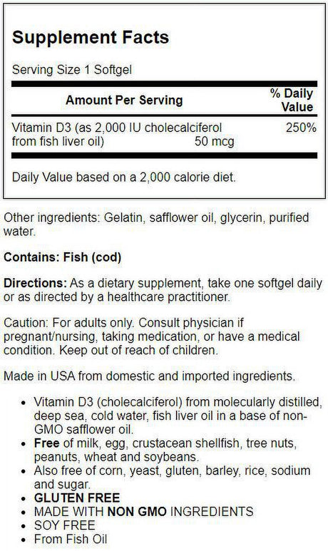 Bluebonnet Vitamin D3 2000 250 Softgel