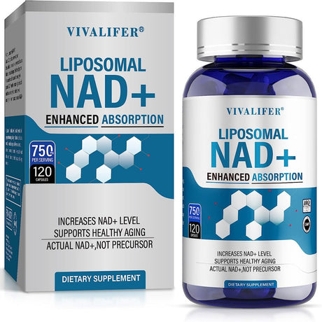 VIVALIFER Liposomal NAD+ Supplement, NAD+ 500Mg with TMG 250 Mg for Ultra Max Enhanced Absorption, Promotes Anti-Aging, Energy and DNA Repair, Brain Function - 120 Capsules