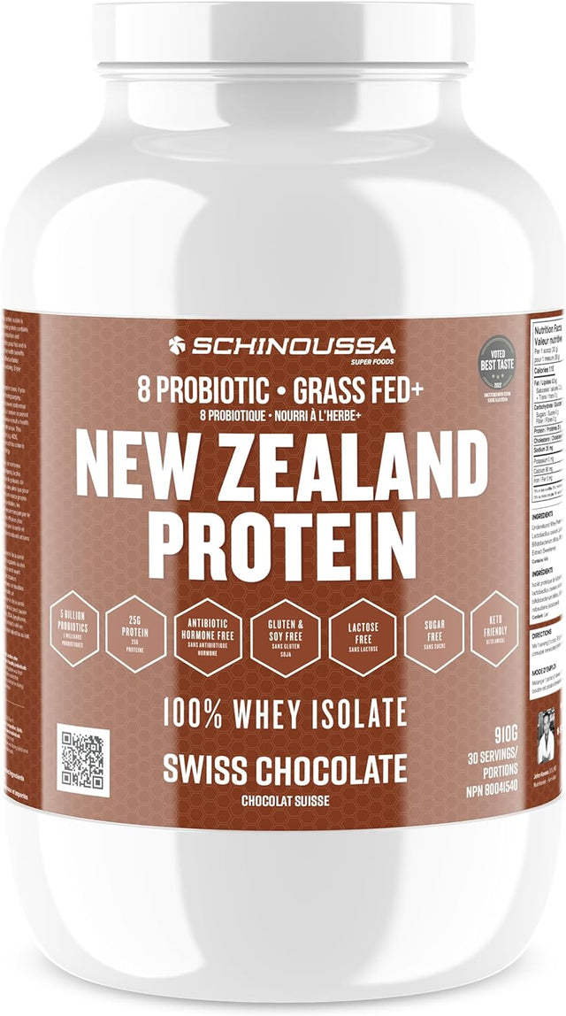 Schinoussa Super Foods New Zealand WHEY Protein Isolate | 25-28G Protein | 0G of Sugar | 1G of Carbs | 110-112 Calories (Swiss Chocolate, 2 LB)