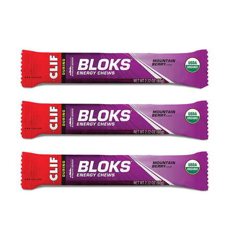 CLIF BLOKS - Energy Chews - Mountain Berry - Non-Gmo - Plant Based Food - Fast Fuel for Cycling and Running -Workout Snack(2.1 Ounce Packet, 3 Count)