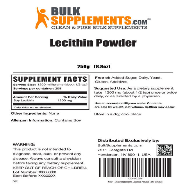 Bulksupplements.Com Lecithin Powder - Soy Lecithin Powder - Lactation Support - Lactation Food (250 Grams - 8.8 Oz)