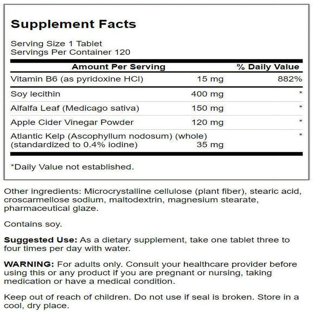 Swanson Lecithin, Kelp, B6 & Cider Vinegar - Extra Strength 120 Tabs 2 ...