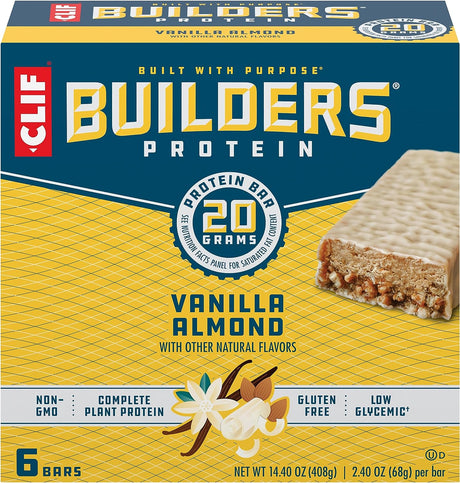 CLIF Builders - Vanilla Almond Flavor - Protein Bars - Gluten-Free - Non-Gmo - Low Glycemic - 20G Protein - 2.4 Oz. (6 Pack)