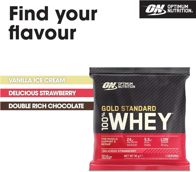 Optimum Nutrition Gold Standard 100% Whey Protein Powder Drink Mix Strawberry (Pack of 24 Sachets)