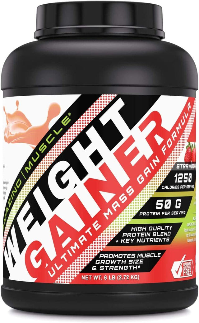 Amazing Muscle - Whey Protein Gainer - 6 Lb - Supports Lean Muscle Growth & Workout Recovery (Strawberry)