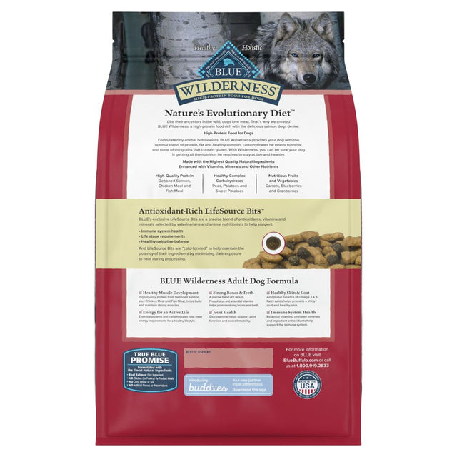 Blue Buffalo Wilderness High Protein Salmon Dry Dog Food for Adult Dogs, Grain-Free, 4.5 Lb. Bag