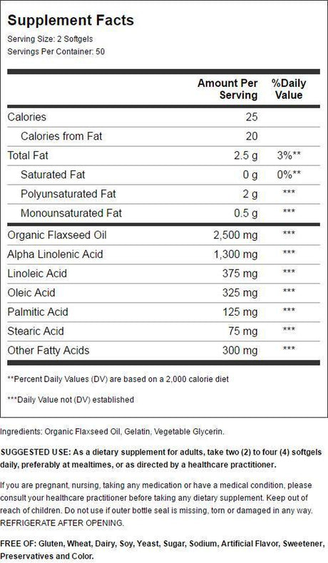 Solgar Flaxseed Oil 1250Mg, 100Ct